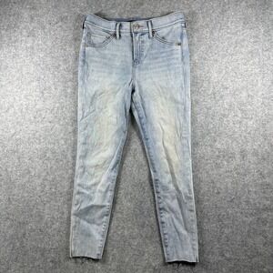 Express Mid Rise Skinny Jeans 2R Light Wash Raw Hem Denim